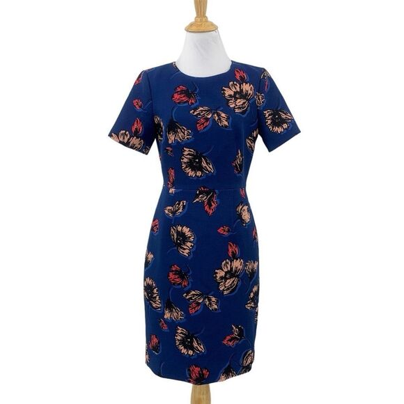 J. Crew Blue Dress with Red and Tan Floral Pattern - Picture 1 of 5